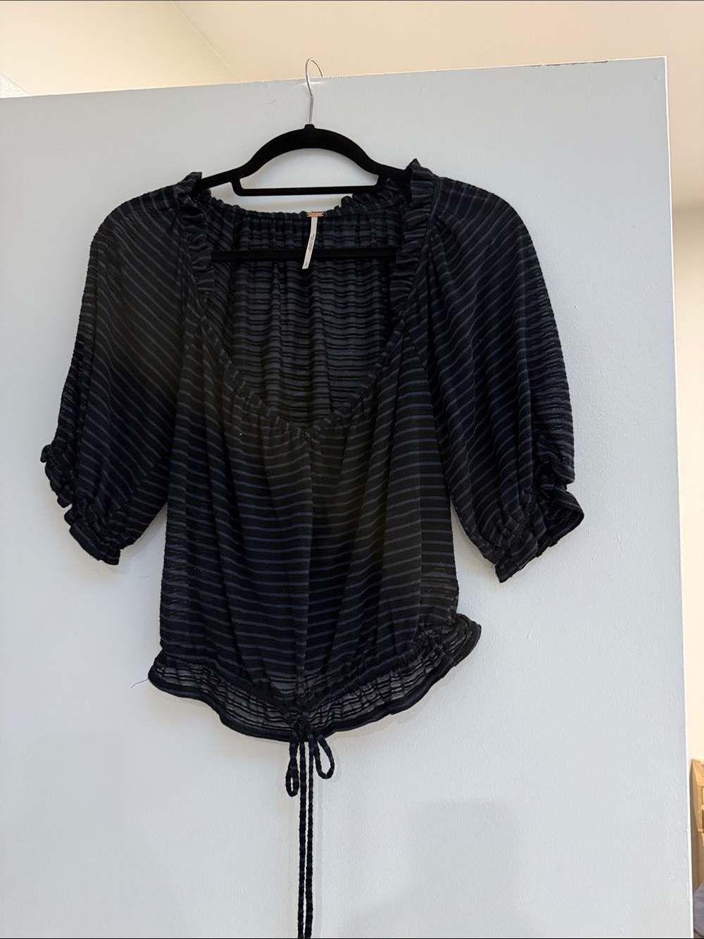 Free People Black Striped Peasant Blouse